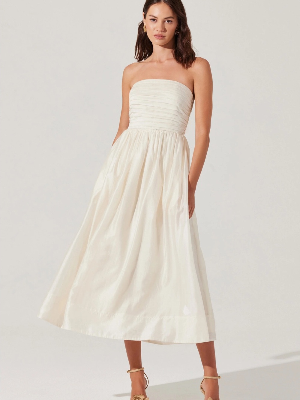 ASTR the Label Strapless Pleated Midi Dress Rehearsal Bridal with imperfection